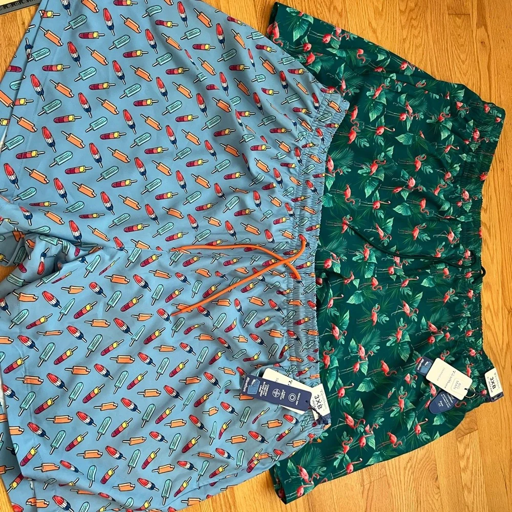 2 pair Caribbean Joe Flamingo Swim Shorts trunks NWT
